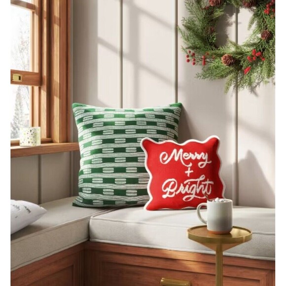 Oversized Dash Square Throw Pillow Ivory/Green - Threshold: 24"x24" - New - Picture 2 of 6